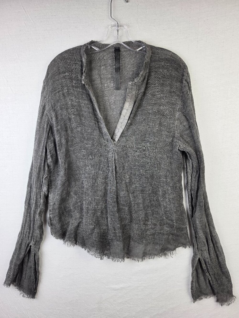 JAGA Linen Tunic Top Woven Sheer Handmade Lagenlook Minimalist Grey size 3 / L